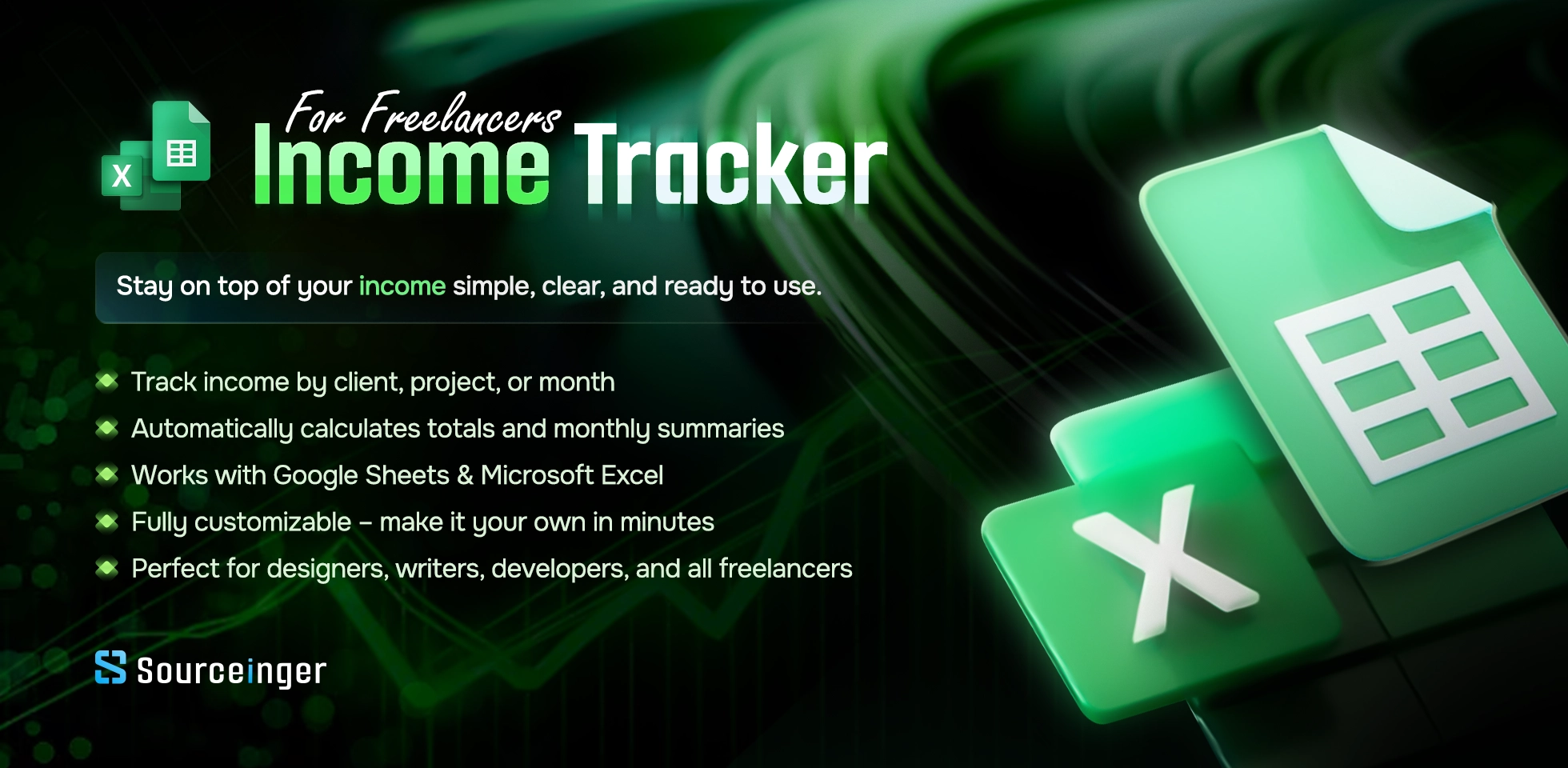 Income Tracker Template for Freelancers (Google Sheets + Excel)